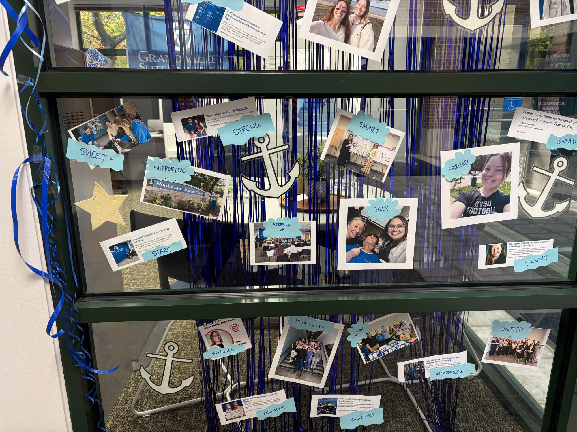 Traverse City Regional Center office door with photos of students